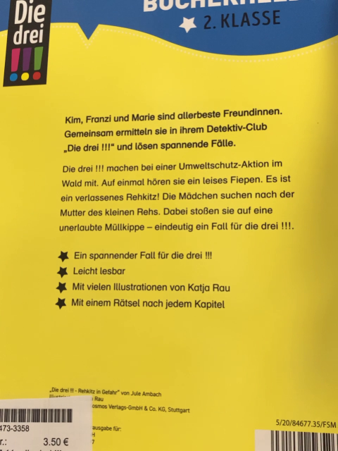 die drei !!! Buch Rehkitz in gefahr