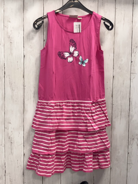 neu Kleid  Gr. 134/140  pink Oberteil mit Schmetterlingen pink weißer Rüschenrock 