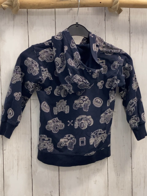   Pullover  Gr. 98  blau Kapuze hellgraue Fahrzeuge 