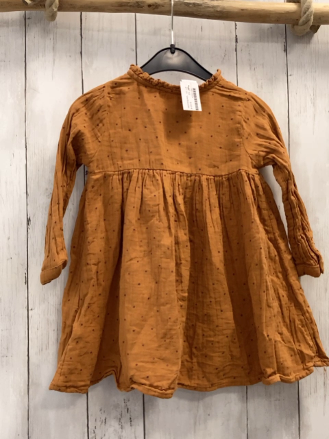 Vertbaudet  Kleid  Gr. 92  ocker braune Punkte gesmokt Rüschenkragen