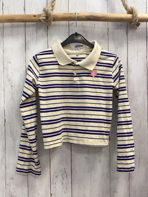 H&M  Langarmshirt  Gr. 134  creme rosa blaue Streifen Polokragen