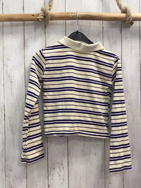 H&M  Langarmshirt  Gr. 134  creme rosa blaue Streifen Polokragen