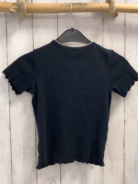 H&M  T-Shirt  Gr. 134  schwarz Rippen weiß umhäkelt 