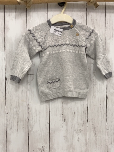   Pullover Gr. 80  hellgrau zweiß graue Zackenstreifen grauer Bund Strick 