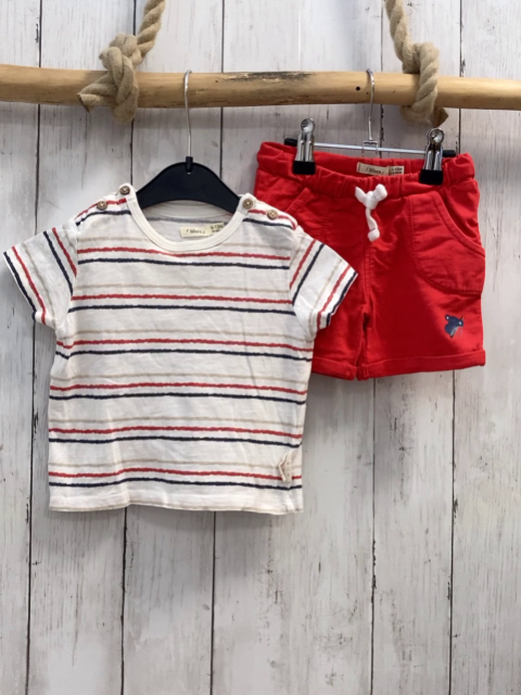 2tlg Sfera  T-Shirt + Shorts  Gr. 68  weiß beige rot blaue Streifen + rot 