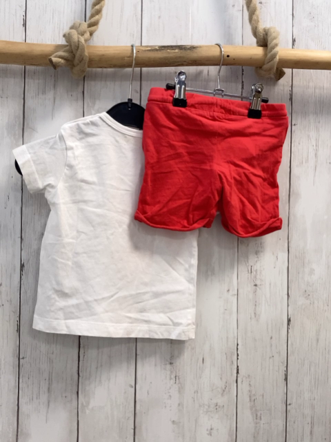 2tlg Sfera  T-Shirt + Shorts  Gr. 74  weiß Piratenboot + rot 