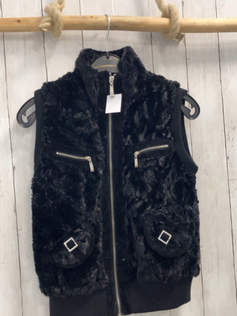 New Sensation  Weste  Gr. 152  schwarz Plüsch silber Reißverschlüsse beige Futter mit leoprint 