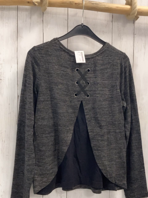   Pullover  Gr. 146  grau meliert Strick bronze Pailettenscrift 