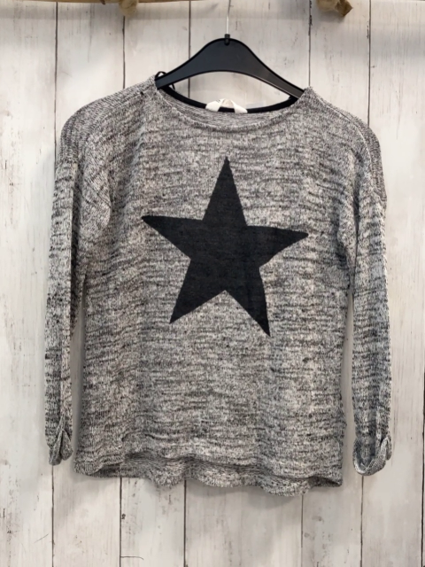 H&M  Pullover  Gr. 146/152  hellgrau grau meliert Strick schwarzer Stern 