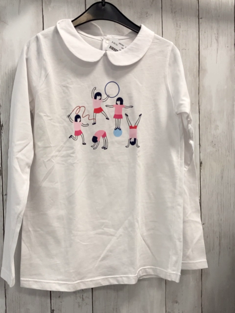 Jacadi  Langarmshirt  Gr. 140  weiß Kragen Mädchen mit Bällen 