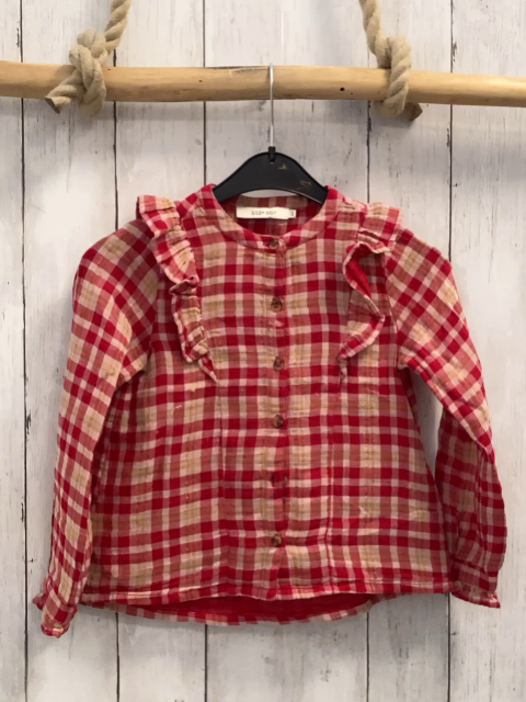 Sissy-Boy  Bluse  Gr. 110  rot beige golden Glitzer kariert Rüschen 