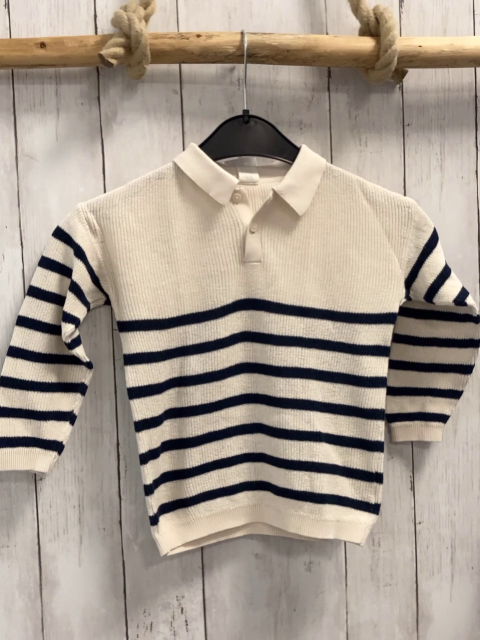 H&M  Pullover  Gr. 92  weiß blaue Streifen Strick Polokragen