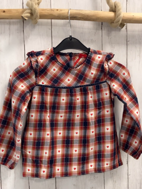 S´Oliver  Bluse  Gr. 104  blau rot ocker weiß kariert mit Herzen 