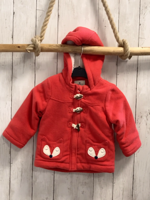 Tom Tailor  Fleecejacke  Gr. 86  rot Kapuze Knebelknöpfe Taschen mit Fuchsgesicht Kapuze mit weißem Teddyfutter 