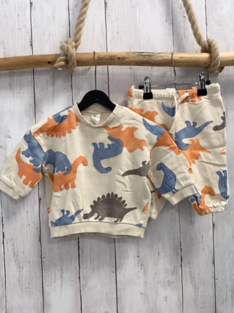 2tlg H&M  Pullover + Jogginghose  Gr. 68  beige orange hellblau graue Dinos 