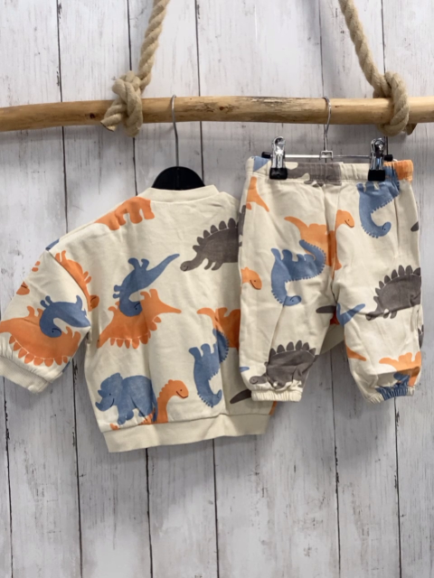 2tlg H&M  Pullover + Jogginghose  Gr. 68  beige orange hellblau graue Dinos 