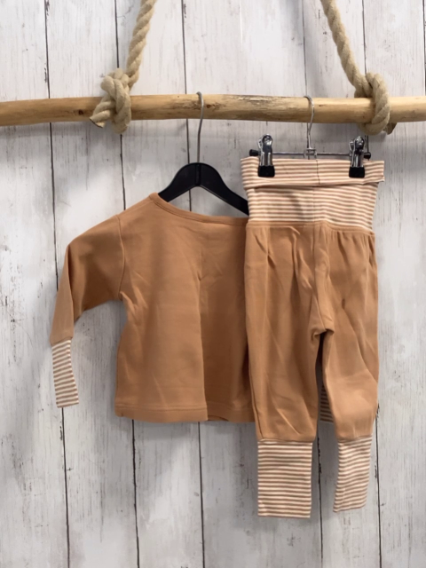 2tlg Alana  Langarmshirt + Jogginghose  Gr. 68  mocca + weiße Streifen 