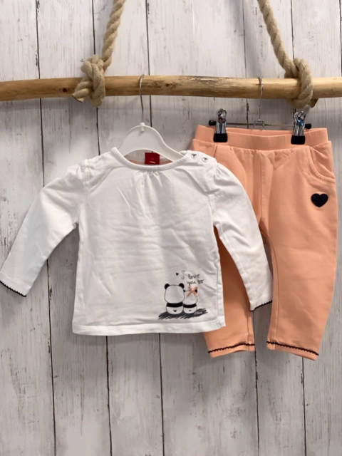 2tlg S´Oliver  Langarmshirt + Leggings  Gr. 74  weiß Pandabären + orange mit schwarzem Glitzerherz 