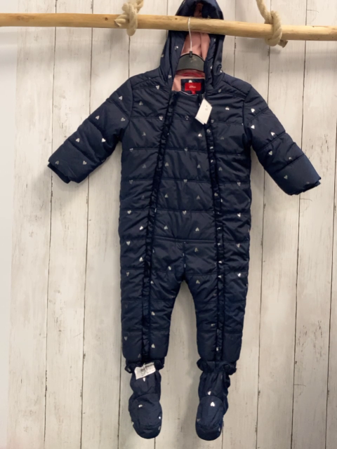 2tlg S´ Oliver  Winteroverall + Schühchen  Gr. 80  rot silber Herzen rosa Fleecefutter 