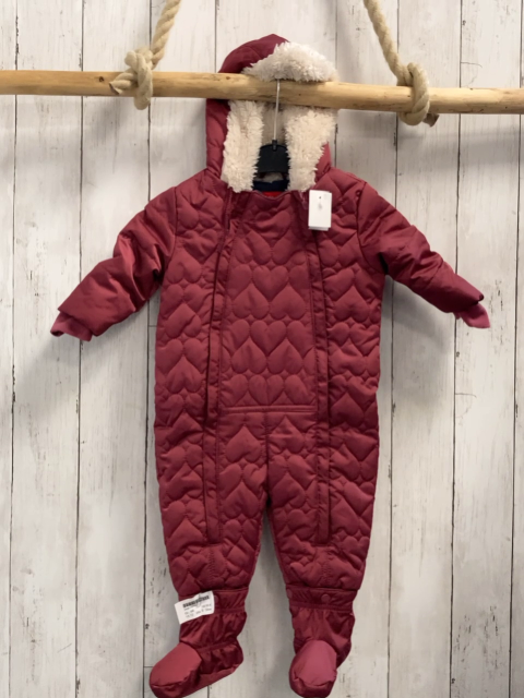 2tlg S´ Oliver  Winteroverall + Schühchen  Gr. 68  weinrot Herzen Kapuze mit beige Teddybund + -futter 