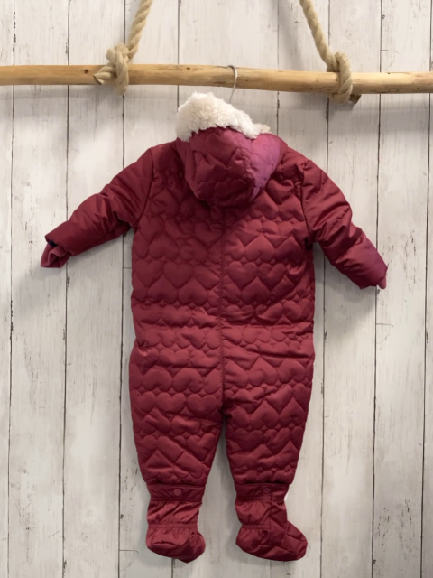 2tlg S´ Oliver  Winteroverall + Schühchen  Gr. 68  weinrot Herzen Kapuze mit beige Teddybund + -futter 