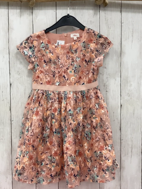 S´Oliver  Kleid  Gr. 104  lachs zweilagig Lochstickerei Blumen 