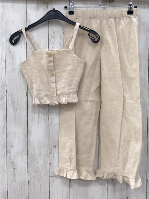 2tlg H&M  Sommerbluse + Hose  Gr. 116  beige Rüschen 