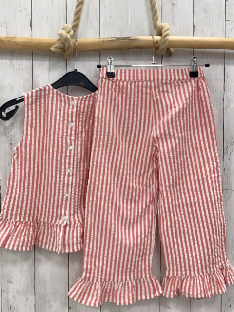 2tlg Vertbaudet  Sommerbluse + Hose  Gr. 122  rot weiße Streifen Struktur 