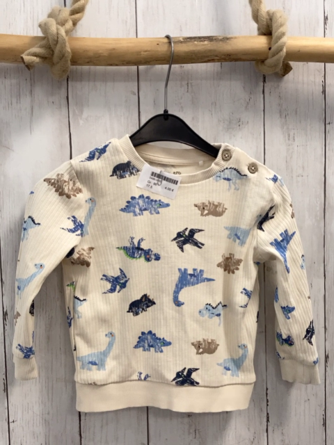   Langarmshirt  Gr. 86  beige Rippen Dinos 