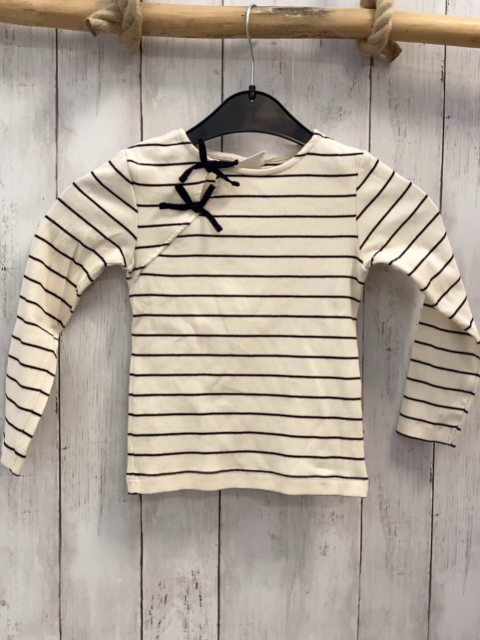 Zara  Langarmshirt  Gr. 116  beige schwarze Streifen Rippen Schleife 
