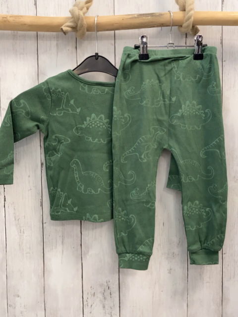 2tlg  Langarmshirt + Leggings  Gr. 92  oliv Rippen Dinos 
