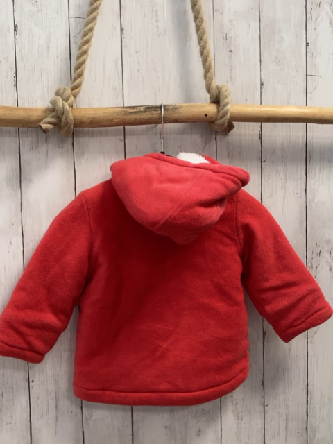 Tom Tailor  Fleecejacke  Gr. 86  hellrot Kapuze Knebelknöpfe weißes Plüschfutter 