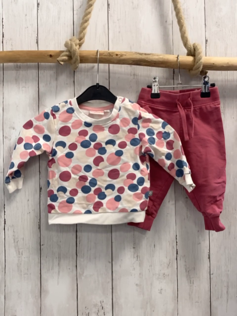 2tlg Liegelind   Pullover + Jogginghose  Gr. 74  weiß pflaume mit Punkten 