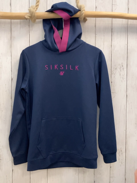 Siksilk  Pullover lang  Gr. 158  blau Kapuze pflaume Bund + Schrft 