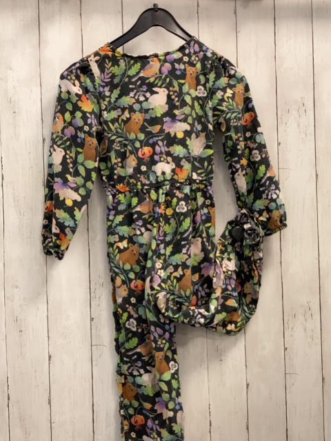 H&M  Jumpsuit  Gr. 122  grau Waldtiere Blumen blätter 