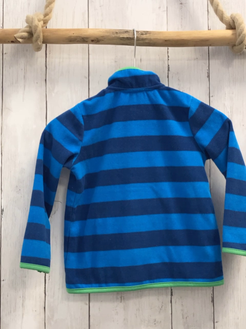   Fleecejacke  Gr. 98  blau hellblaue Streifen Kapuze hellgrüner Bund 