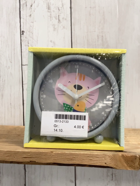  neu Uhr  grau Katze im Karton 