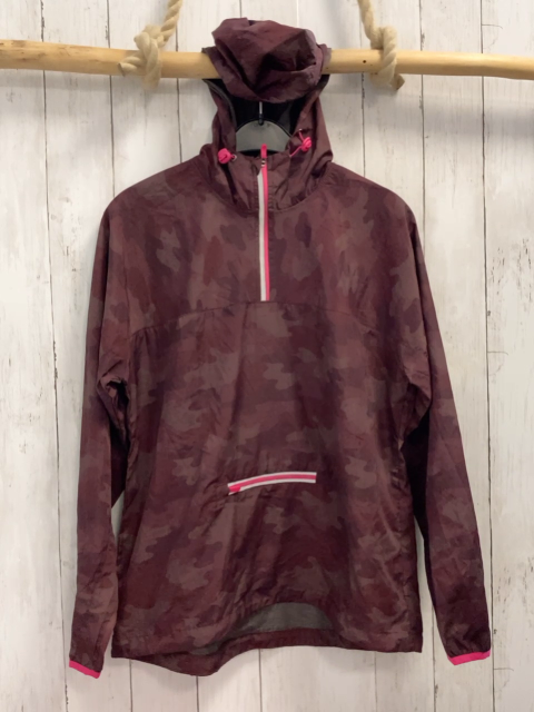 Jacke  Gr. 158/164  weinrot aubergeine gemustert Kapuze pink silber Bund am Reißverschluss 