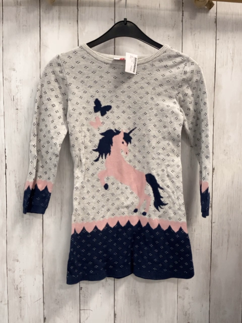   Kleid  Gr. 110  hellgrau grau Strick Einhorn 