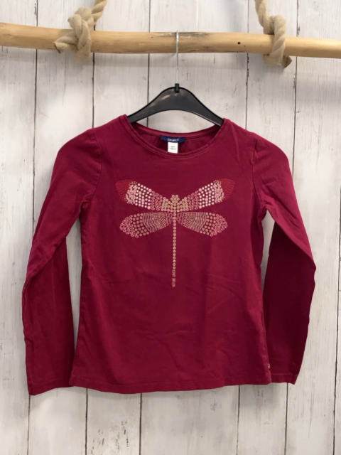 Okaidi  Langarmshirt  Gr. 128  rot Libelle mit Blumen + Glitzer 