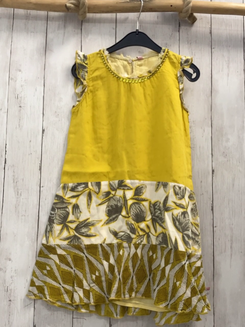 Didi  Kleid  Gr. 128  gelb + hellgrau gelb grau Muster Blätter 