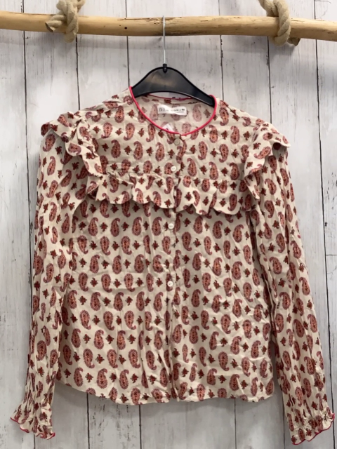Zara  Bluse  Gr. 158  creme bunter Ornamentdruck pink Bund 1 Knopf muss angenäht werden