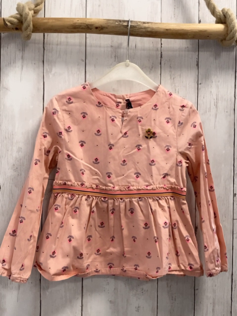 Sergent Major  Bluse  Gr. 116  lachs pink graue Blumen bunter Streifengürtel 