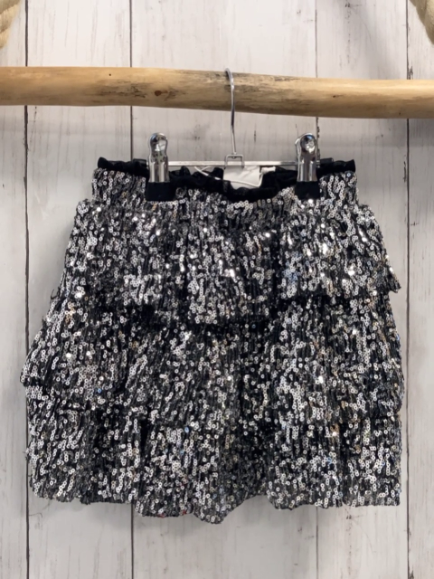 neu Zara  Rock Gr. 122  slber Pailetten schwarzer Bund 