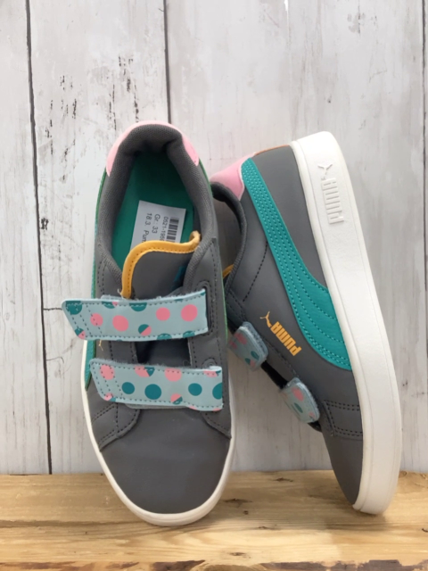 Puma  Schuhe  Gr. 33  grau grün rosa Ferse Riemen mit Punkten 