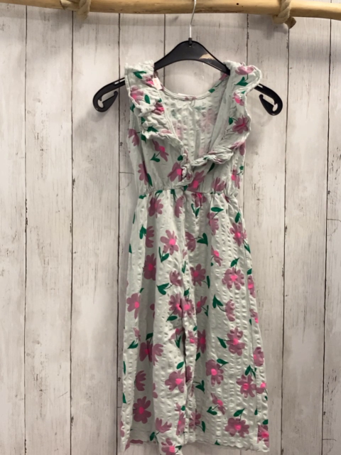 Zara  Jumpsuit Gr. 104 mint  Struktur lavendel Blumen mit pink Punkt + grünen Blättern