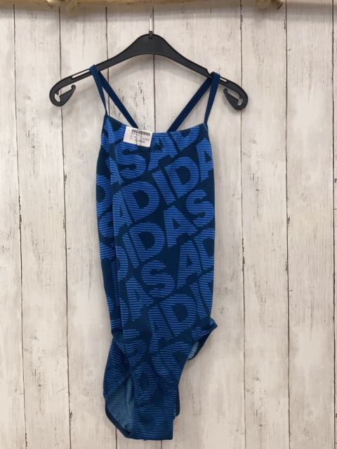 neu Adidas  Badeanzug  Gr. 40  blau hellblaue Schrift mit blauen Streifen 