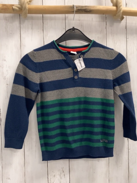 S Oliver  Pullover  Gr. 116  grau blau grüne Streifen Strick Knopfleiste 