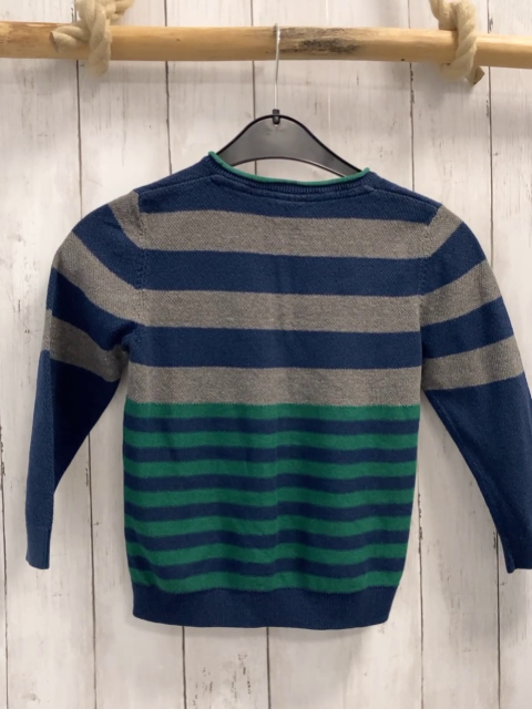 S Oliver  Pullover  Gr. 116  grau blau grüne Streifen Strick Knopfleiste 