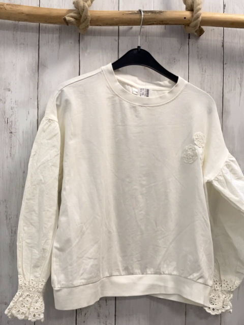 Coccodrillo Pullover Gr. 146  weiß Lochmuster Blumen